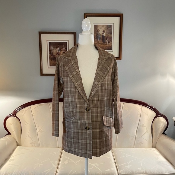 Plaid Oversized Brown Blazer Size Small - Picture 2 of 9